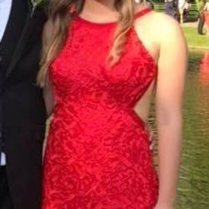 Aidan mattox fire red lace dress